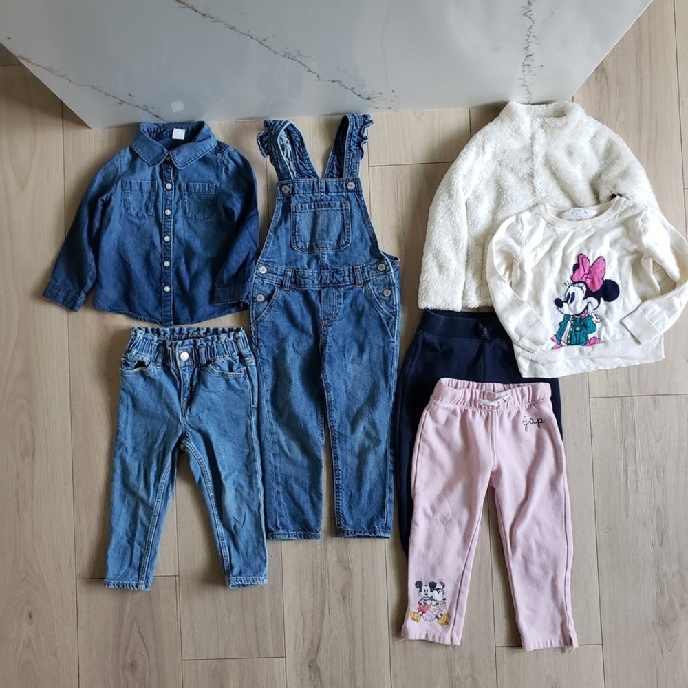 Gap Lot Girls 3T‎ Denim 6 Piece Bundle Disney Minnie Mouse Outfit Overalls Set